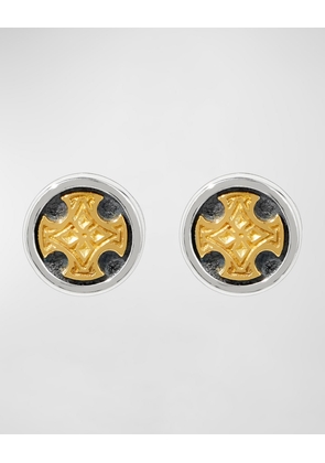 Men's Two-Tone Cross Stud Earrings