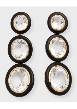 Melange 3-Tier Oval Earrings in 18k Gold with Rock Crystal & Onyx