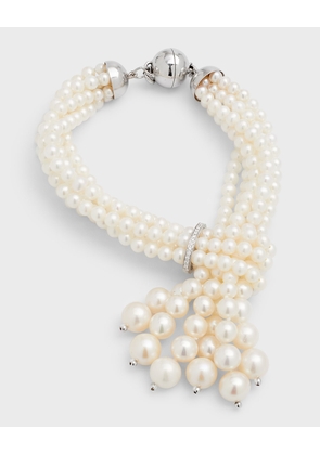 Six-Strand Pearl Tassel Bracelet with Diamonds