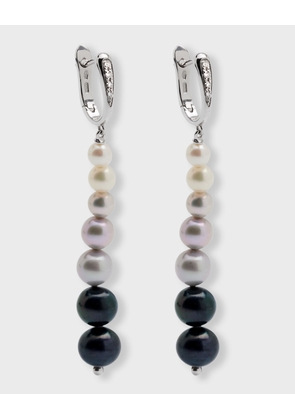 18K White Gold Earrings with Diamonds and Graduating Pearls, 4-8mm