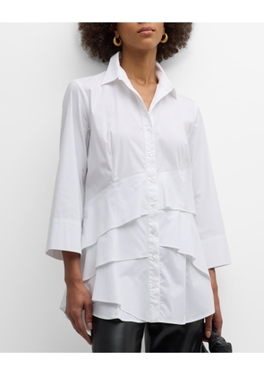 Jenna Button-Down Ruffle Poplin Top