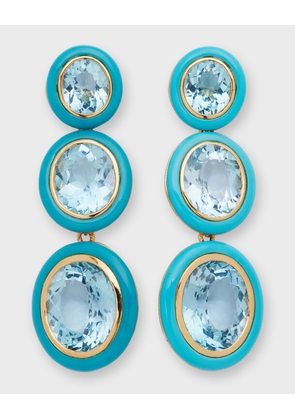 Melange 3-Tier Oval Earrings in 18k Gold with Blue Topaz &Turquoise