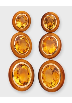 Melange 3-Tier Oval Earrings in 18k Gold with Citrine & Tiger's Eye