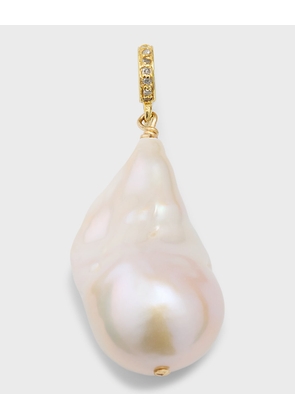 Large White Baroque Pearl Charm with Diamond Jump Ring, 15-18mm