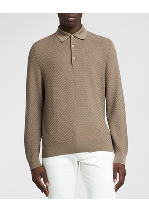 Men's Basketweave Knit Polo Sweater