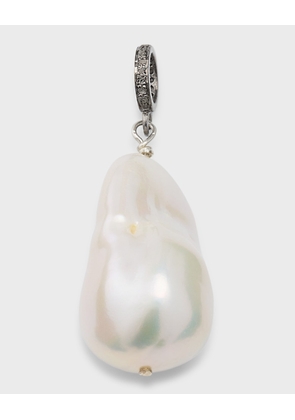 Large White Baroque Pearl Charm with Diamond Jump Ring, 15-18mm