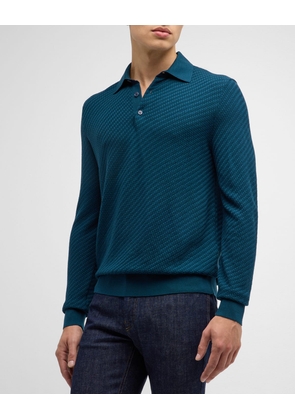 Men's Basketweave Knit Polo Sweater