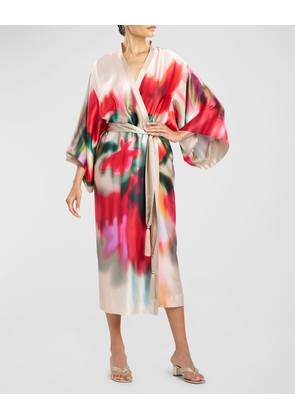 Melisande Printed Kimono-Sleeve Silk Robe