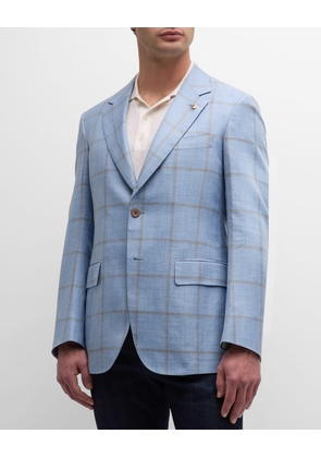 Men's Windowpane Single-Breasted Blazer Jacket