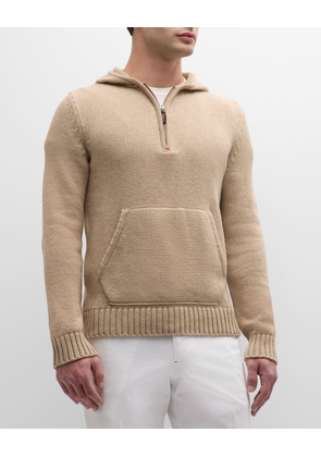 Men's Cashmere-Cotton Knit Half-Zip Hoodie