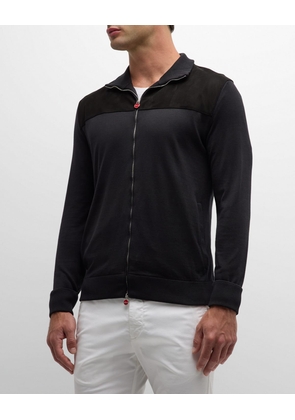 Men's Silk, Cotton and Suede Full-Zip Sweater