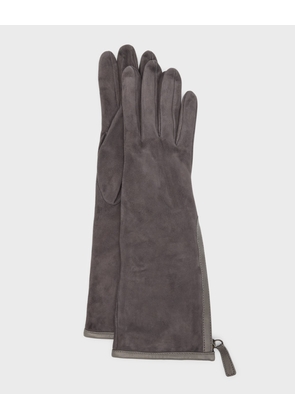 Zip-Up Suede & Leather Gloves