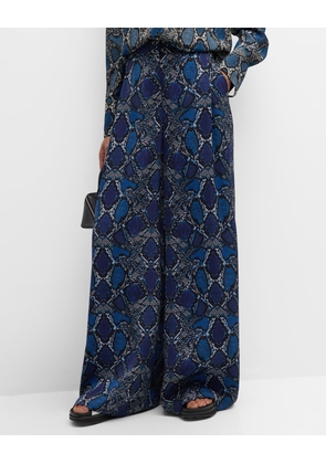 Vivian Snakeskin-Print High-Rise Wide-Leg Pants