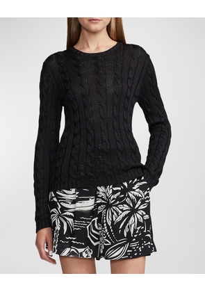 Cable High-Shine Silk Sweater, Black