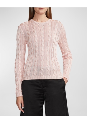 Cable High-Shine Silk Sweater, Pink