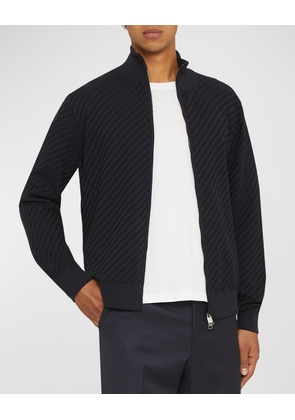 Men's Basketweave Stitch Full-Zip Sweater