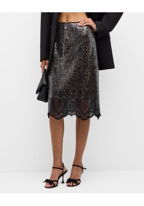 Scalloped Sequin Lace Midi Skirt