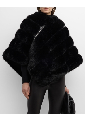 Asymmetrical Zip Faux Fur Poncho