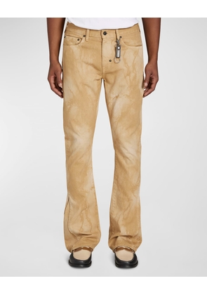 Men's Crinkle-Effect Khaki Denim Flare Jeans