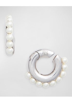 Sterling Silver Pearl Chunky Hoop Earrings