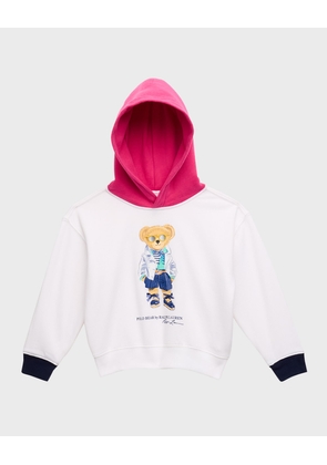 Girl's Polo Bear Printed Fleece Hoodie, Size 2-6X