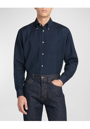 Men's Agui Cashmere-Cotton Denim Sport Shirt