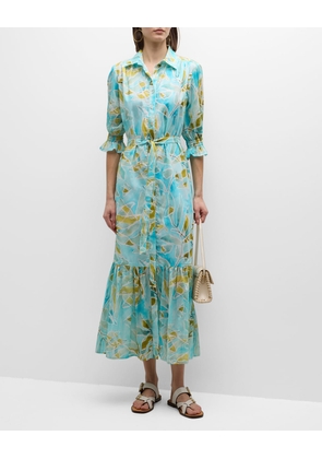 Sienna Seaweed-Print Flounce Midi Shirtdress