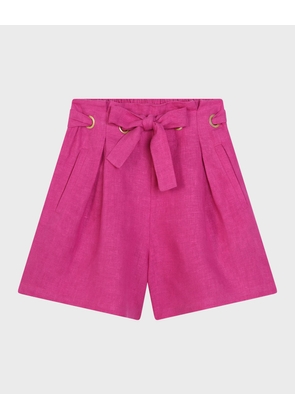 Girl's Linen Shorts with Eyelets, Size 6-12