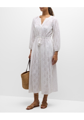 Harbour Eyelet Button-Front Midi Dress