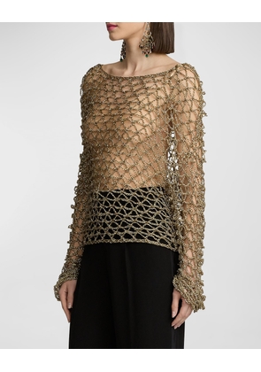 Metallic Hand-Crocheted Boatneck Sweater