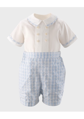 Kid's Seersucker Check Short Romper, Size 6M-4T