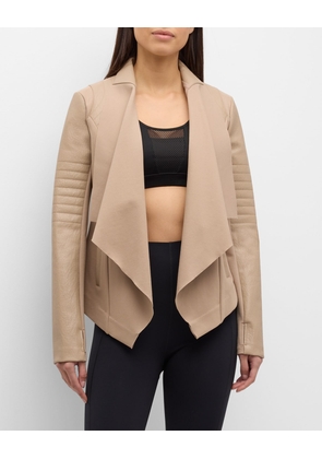 Drape-Front Quilted Faux-Leather Jacket