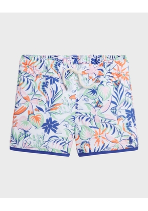 Boy's Tropical Printed Briggs Swim Trunks, Size 2-7