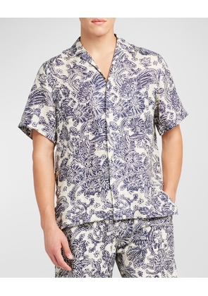 Men's Tindaro Linen Printed Camp Shirt