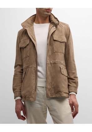 Men's Suede Concealed-Zip Field Jacket