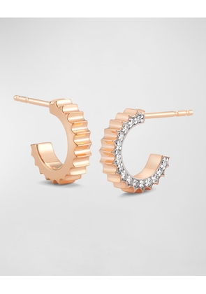 Clive Rose Gold Fluted Huggie Earrings with White Rhodium Diamond Edges