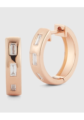 Ottoline Rose Gold Huggie Earrings with Gypsy-Set Baguette Diamonds