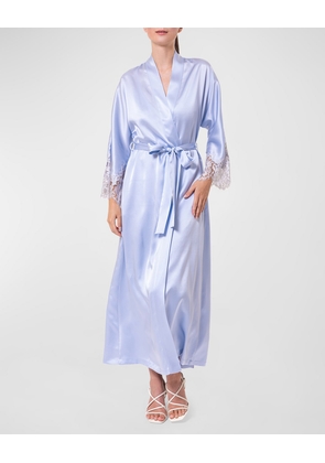 Lace-Trim Silk Charmeuse Robe