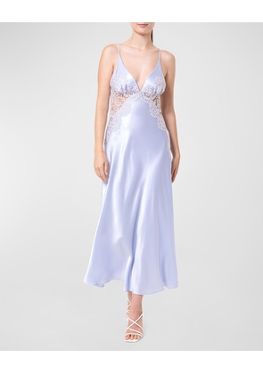 Deep V-Neck Lace-Trim Charmeuse Nightgown