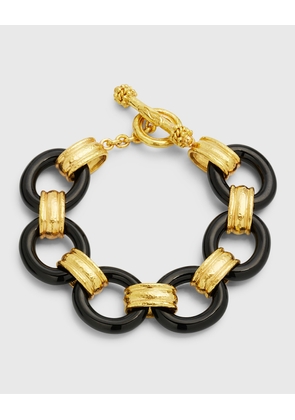 19K Large Black Jade and Gold Connector Bracelet