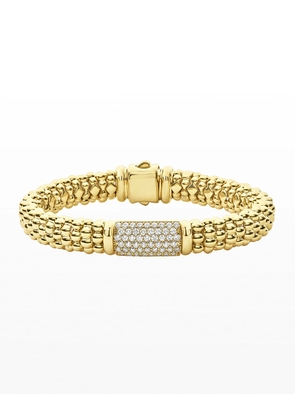 18k Caviar Gold Rope Bracelet w/ 17mm Diamond Plate