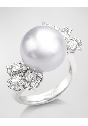 18K White Gold Statement Ring with Diamonds and South Sea Pearl