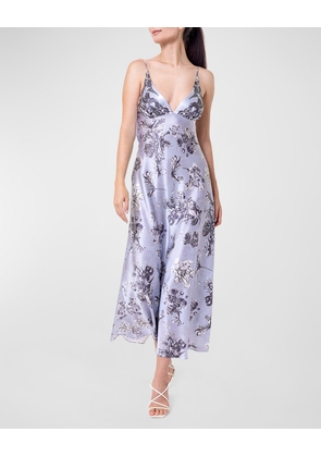 Toile Jardin Floral-Print Charmeuse Nightgown