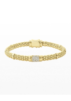 18k Caviar Gold Diamond Rope 6mm Bracelet, Size M