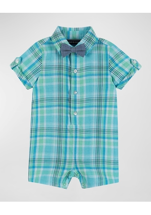 Boy's Plaid-Print Shortall, Size Newborn-24M