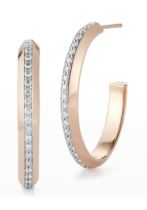 Rose Gold Diamond Knife Edge Hoop Earrings