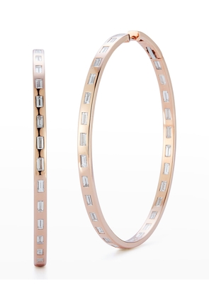 Ottoline Rose Gold Large Hoop Earrings with Gypsy-Set Baguette Diamonds