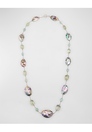 Limited Edition Abalone, Green Amethyst and Aquamarine Necklace in Sterling Silver, 35'L