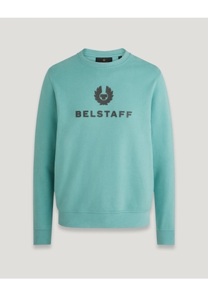 Belstaff Signature Crewneck Sweatshirt Men's Cotton Fleece Oil Blue Size L