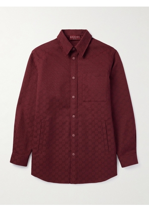 Gucci - Logo-Jacquard Cotton-Blend Canvas Shirt - Men - Burgundy - IT 46